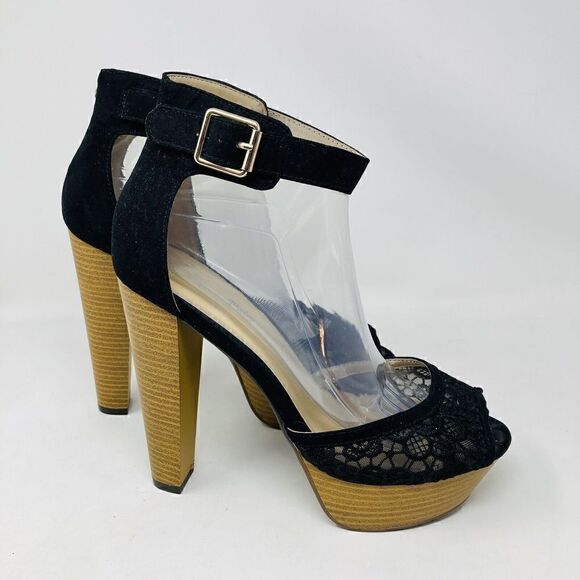 Dream‎ Paris Womans  Black Stiletto 5.5” Shoes, Open Toe, Ankle Strap Size 10 - Picture 2 of 15